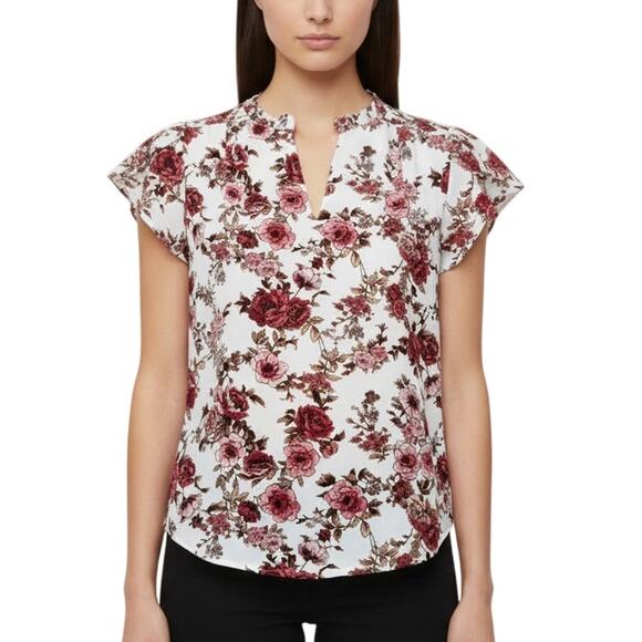 41 Hawthorn Tiffiny Tulip Sleeve Blouse Women’s XS Petite White Maroon NWT - Picture 1 of 7